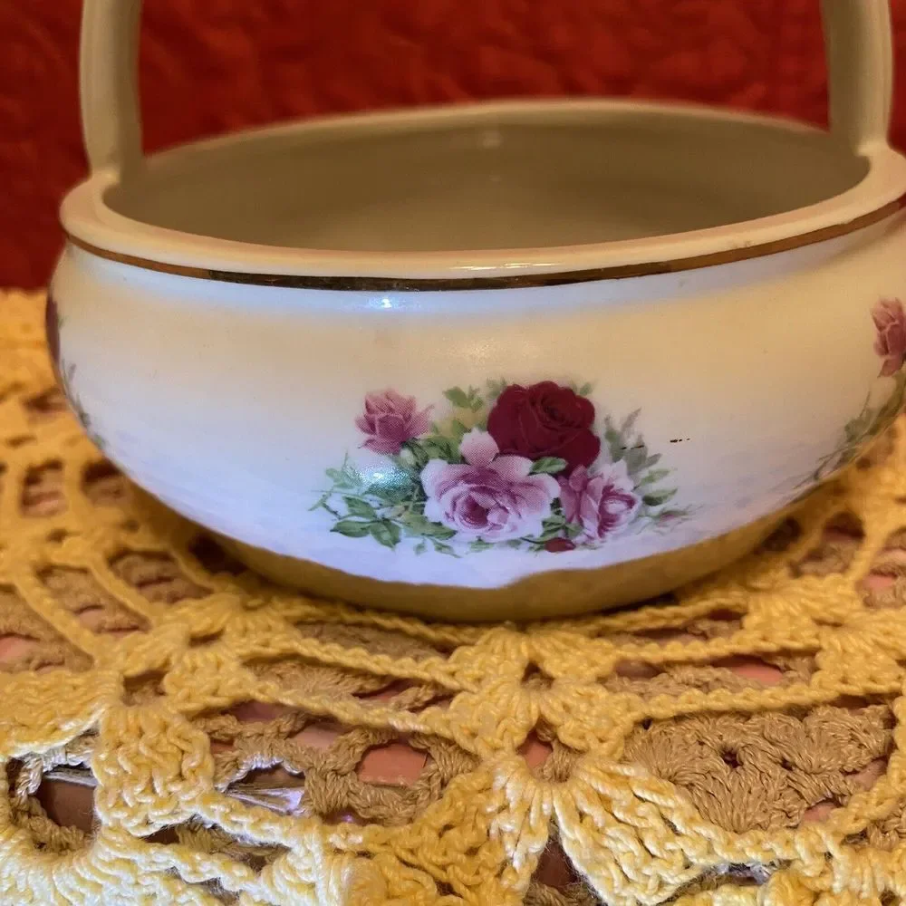 Baum Brothers Formalities Basket Floral Dish Roses Cream Vintage Porcelain Mint‎